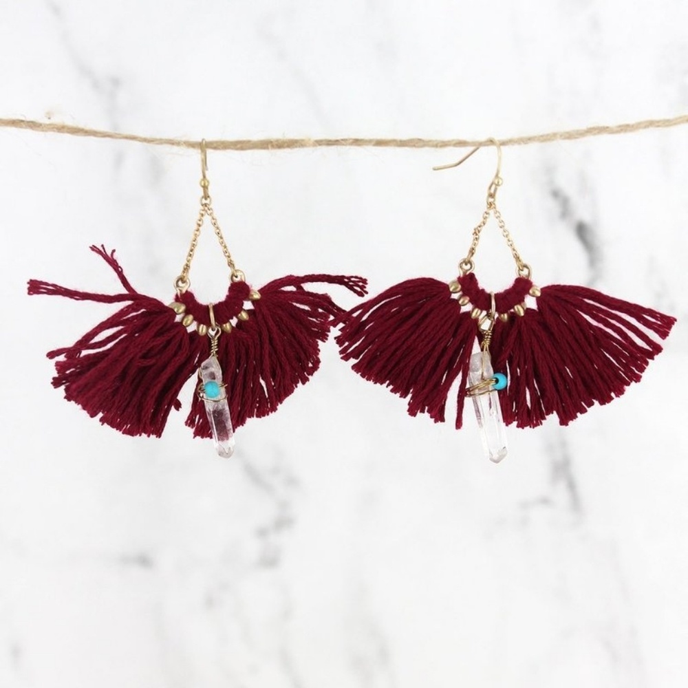 Crystal wire wrapped Spear Fringe Tassel Boho Hippie Earrings Nwt